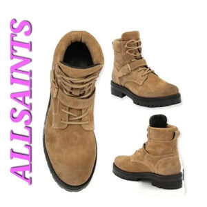 AllSaints Paulina Suede Buckle Boot in Desert Tan- Lugsole Combat Boot Womens 6